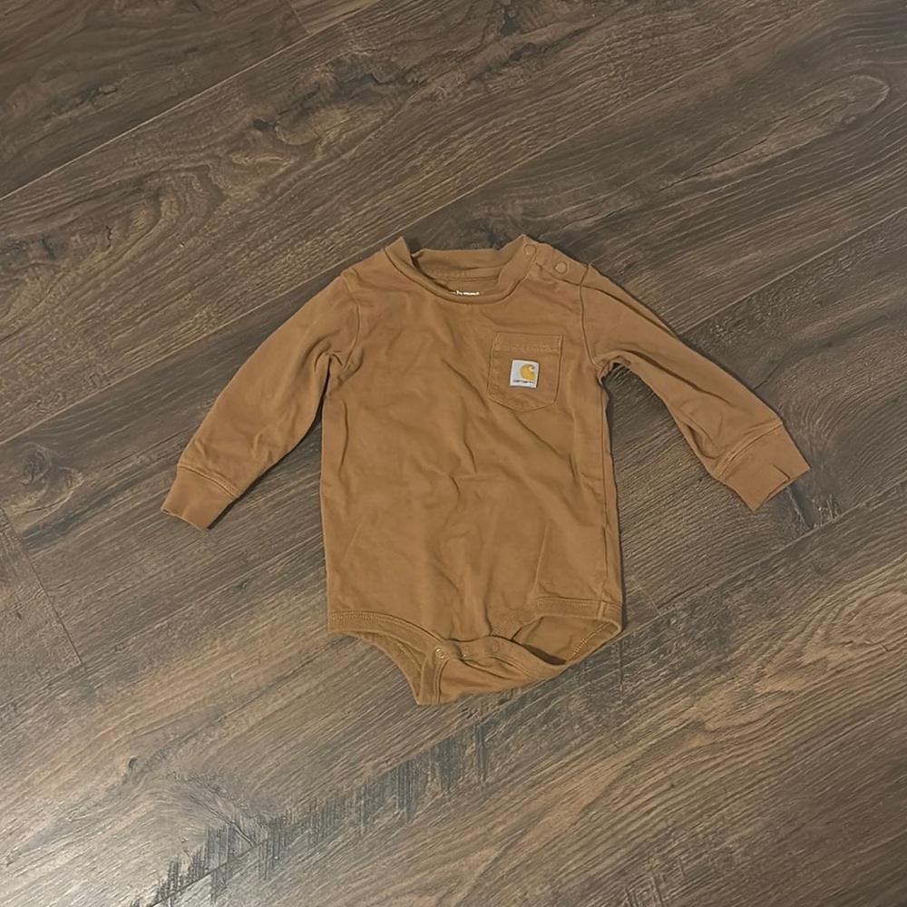 Carhartt Tan Long Sleeve Baby Onesie